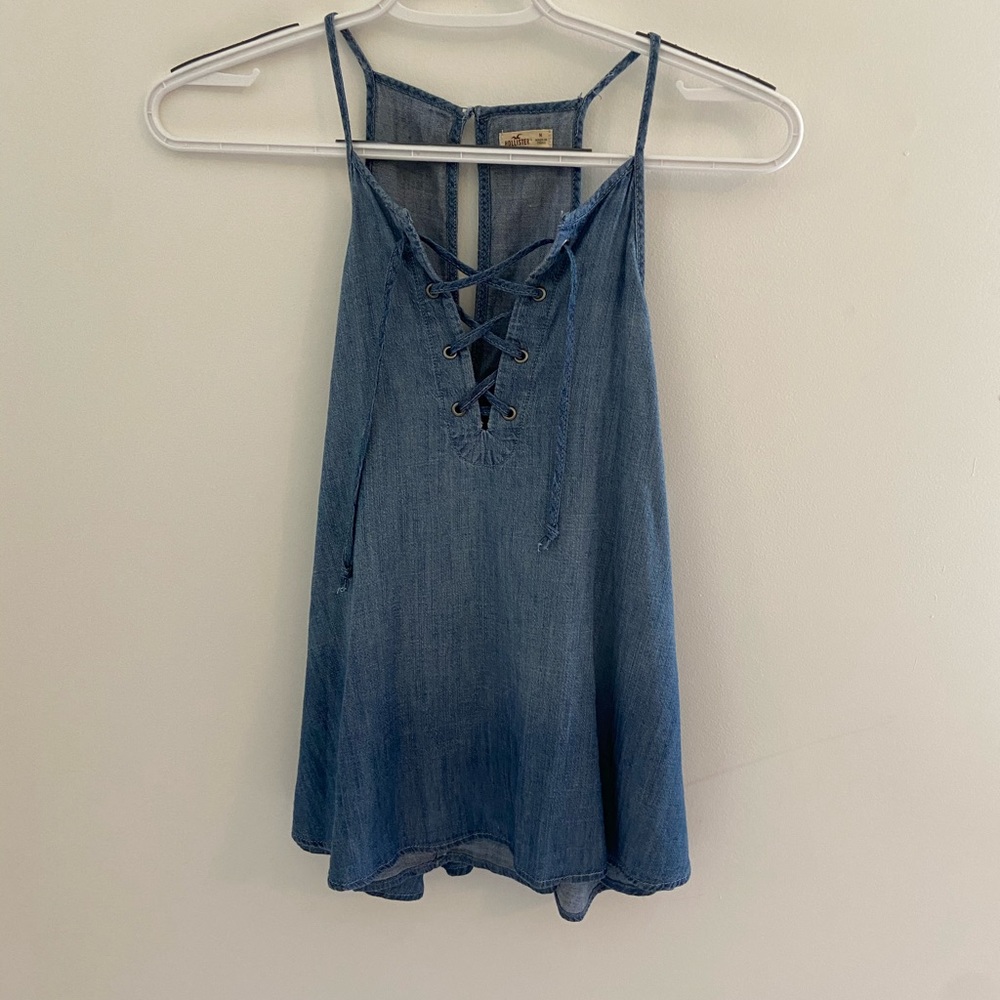 Holister denim tank with lace up front